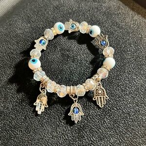 Silver Tone Evil Eye Charm Bracelet